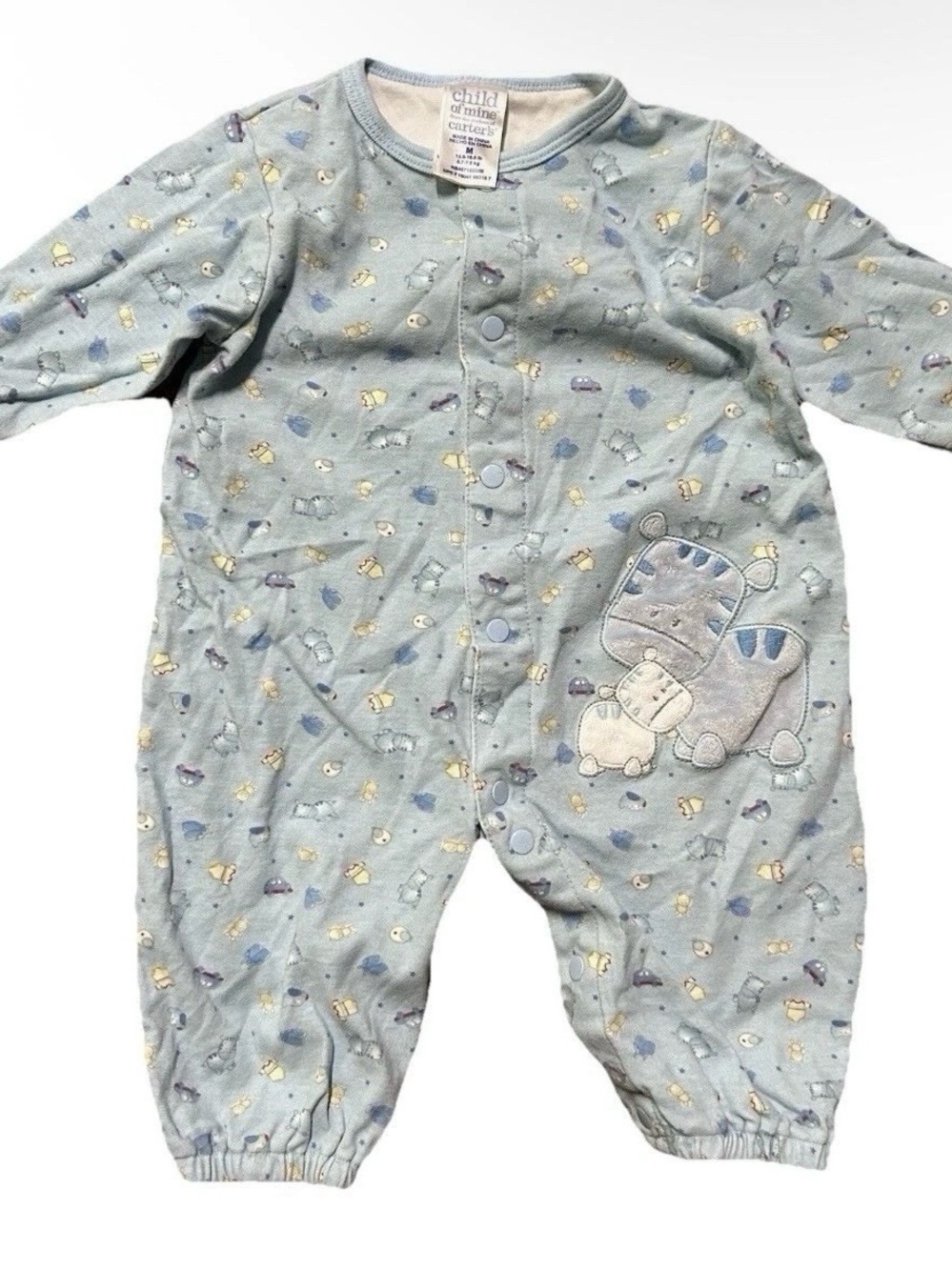 Vintage Carters Baby Blue One Piece Pajamas Bears Size 3-6 Months